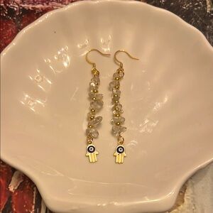 Gold and Gray Hamsa Drop Earrings